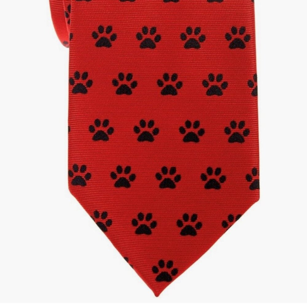 Men's Red and Black Paw Print Tie
